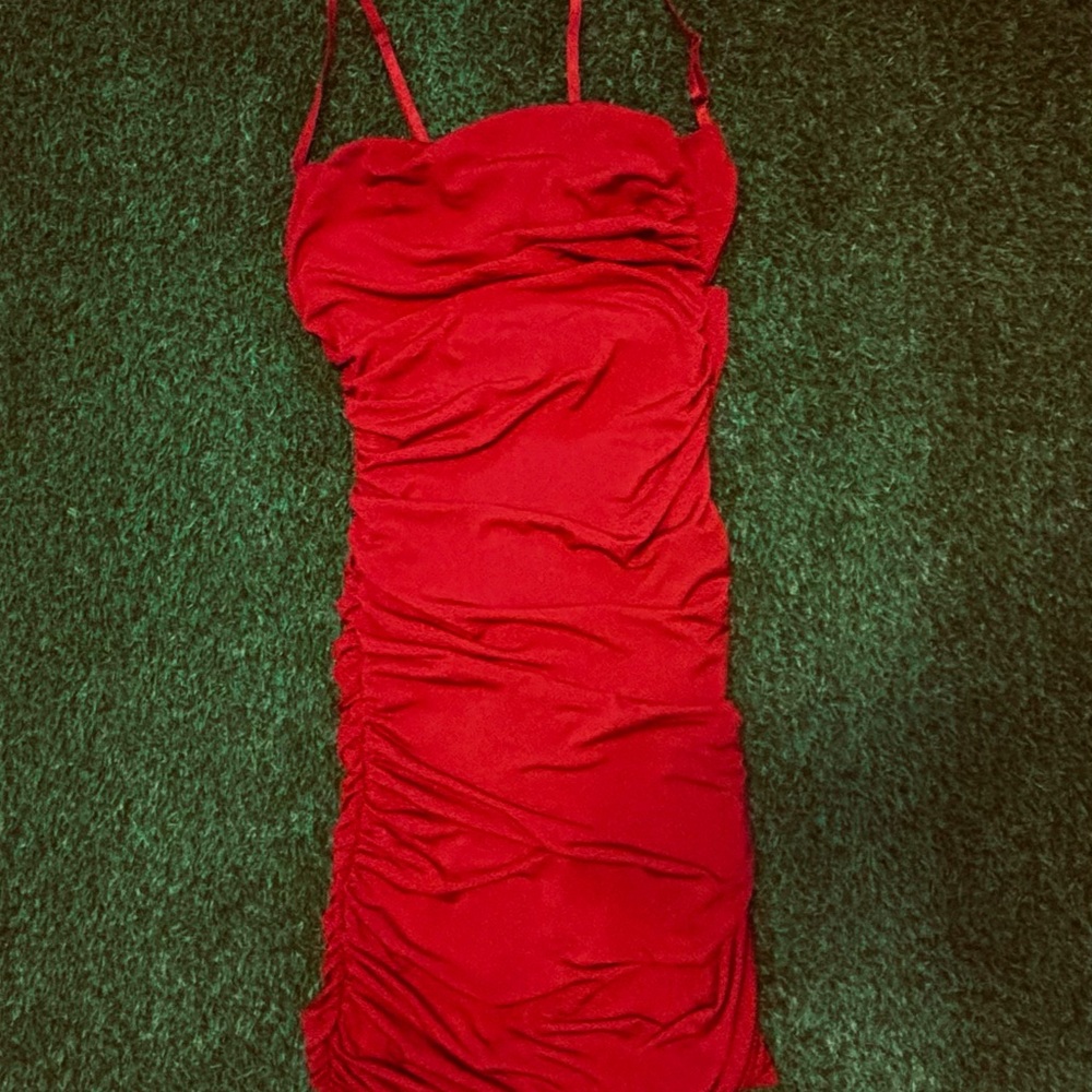 Eclipse Red Ruched Bodycon Dress Spaghetti Strap never worn